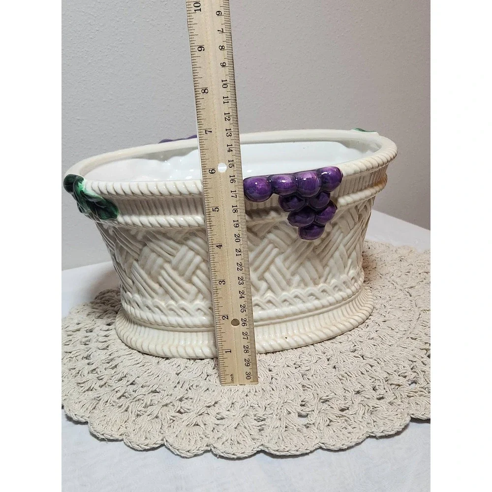 Noble Excellence Vintage Wicker Ceramic Grape Centerpiece Bowl Oval Plantr Cream